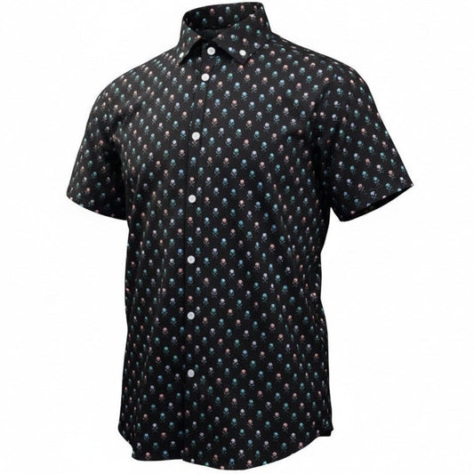 Skull & Fish Bones Woven Shirt - Black