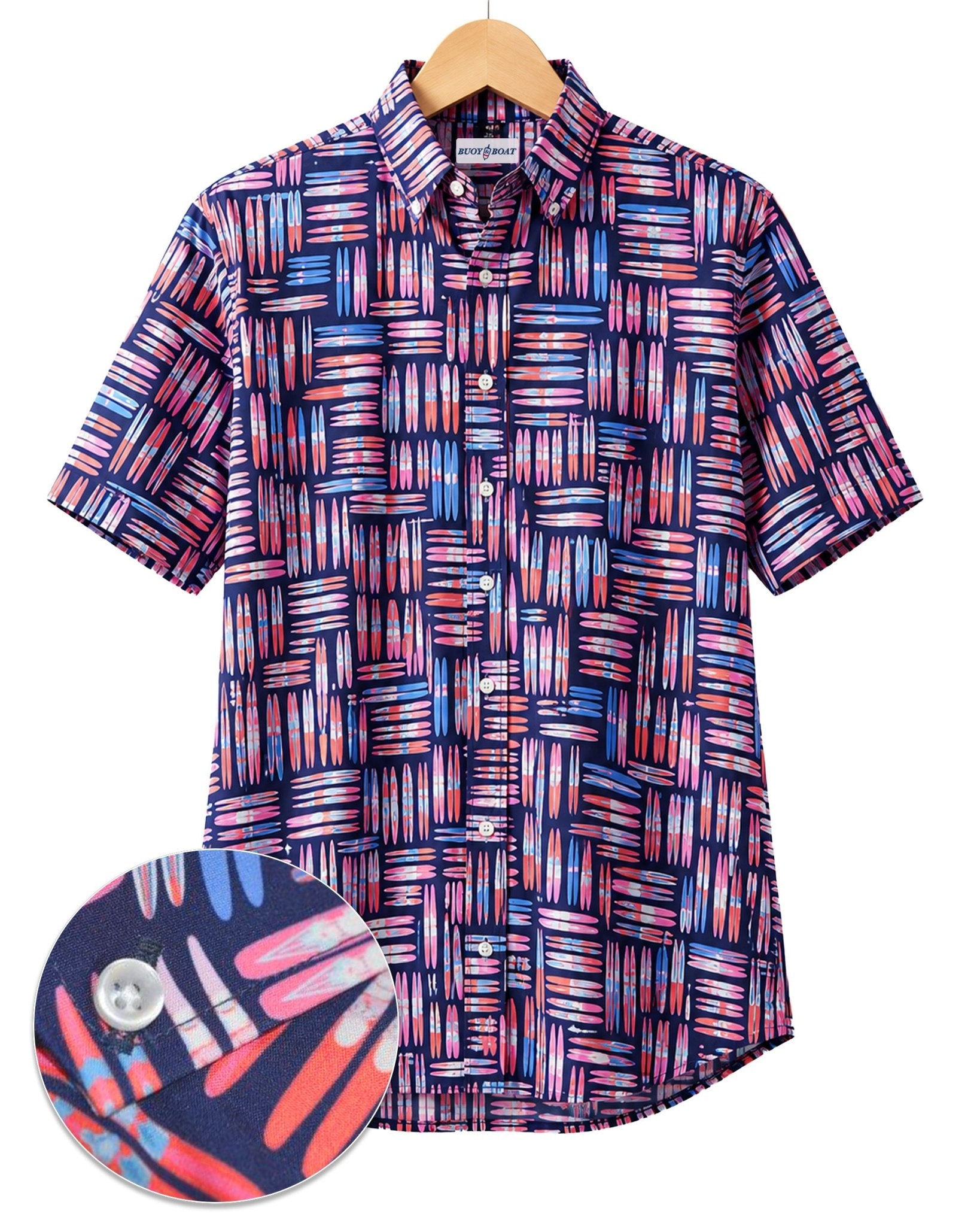 Water Skis Woven Shirt - Navy - Buoy & Boat - Short Sleeve Performance Button Down - Navy