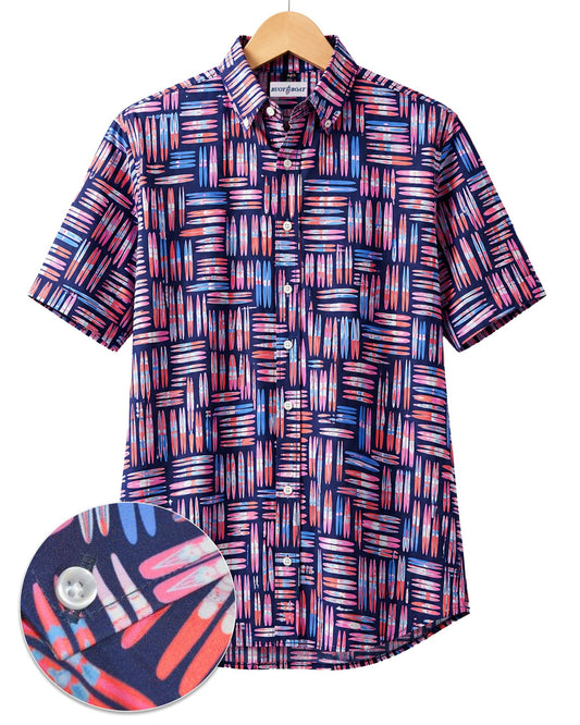 Water Skis Woven Shirt - Navy - Buoy & Boat - Short Sleeve Performance Button Down - Navy