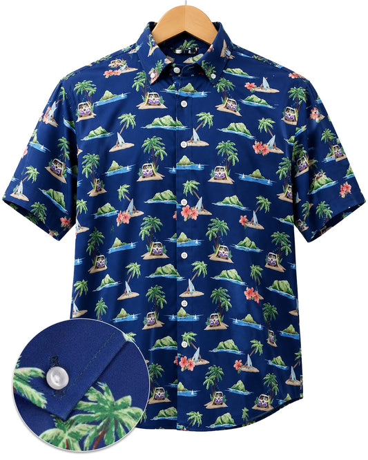Surf Island Woven Shirt - Navy - Buoy & Boat - Short Sleeve Performance Button Down - Navy