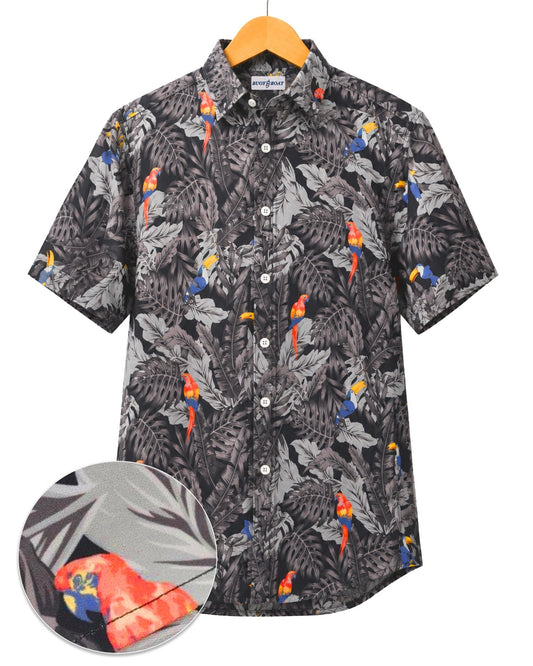 Tropical Birds Woven Shirt - Black - Buoy & Boat - Short Sleeve Performance Button Down - Black