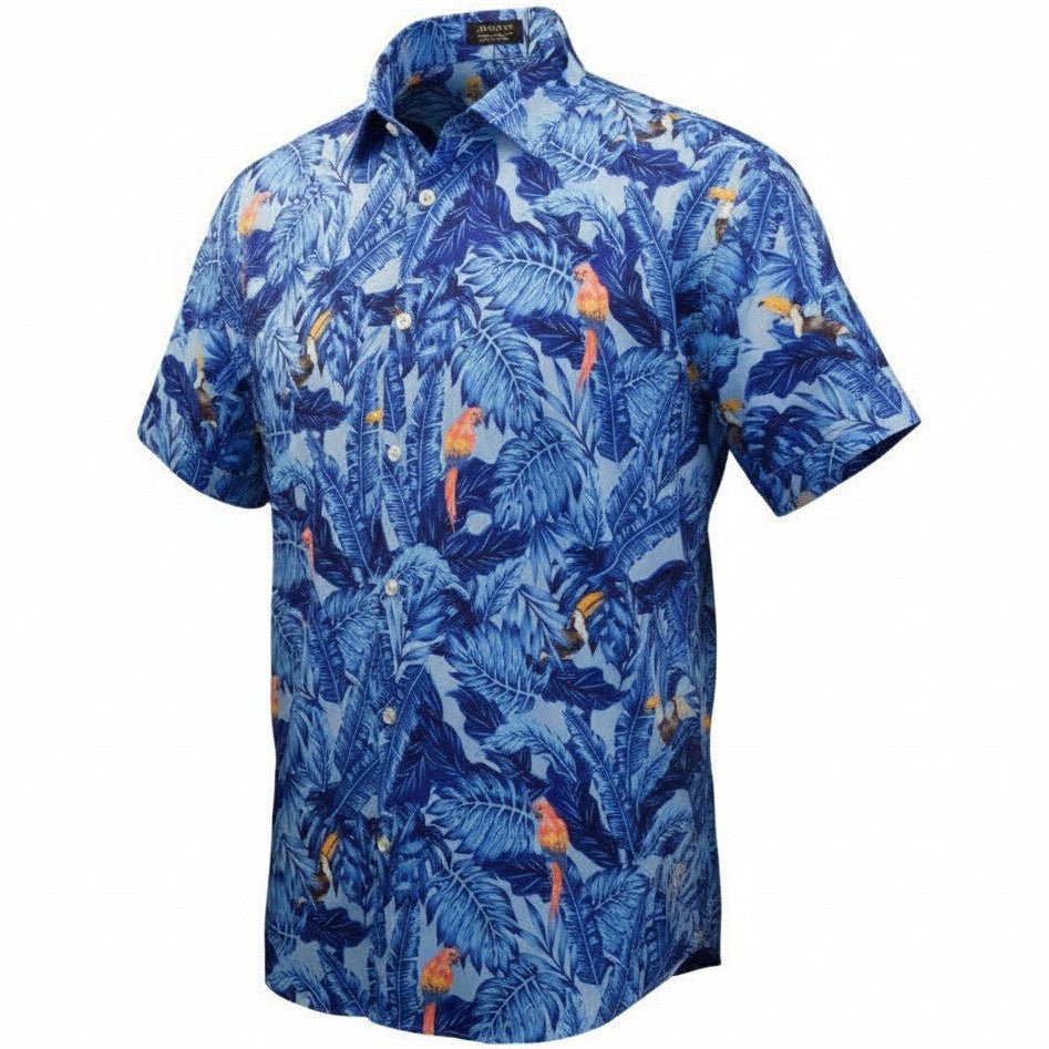 Tropical Birds Woven Shirt - Blue