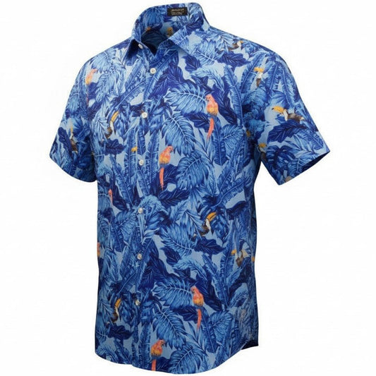 Tropical Birds Woven Shirt - Blue