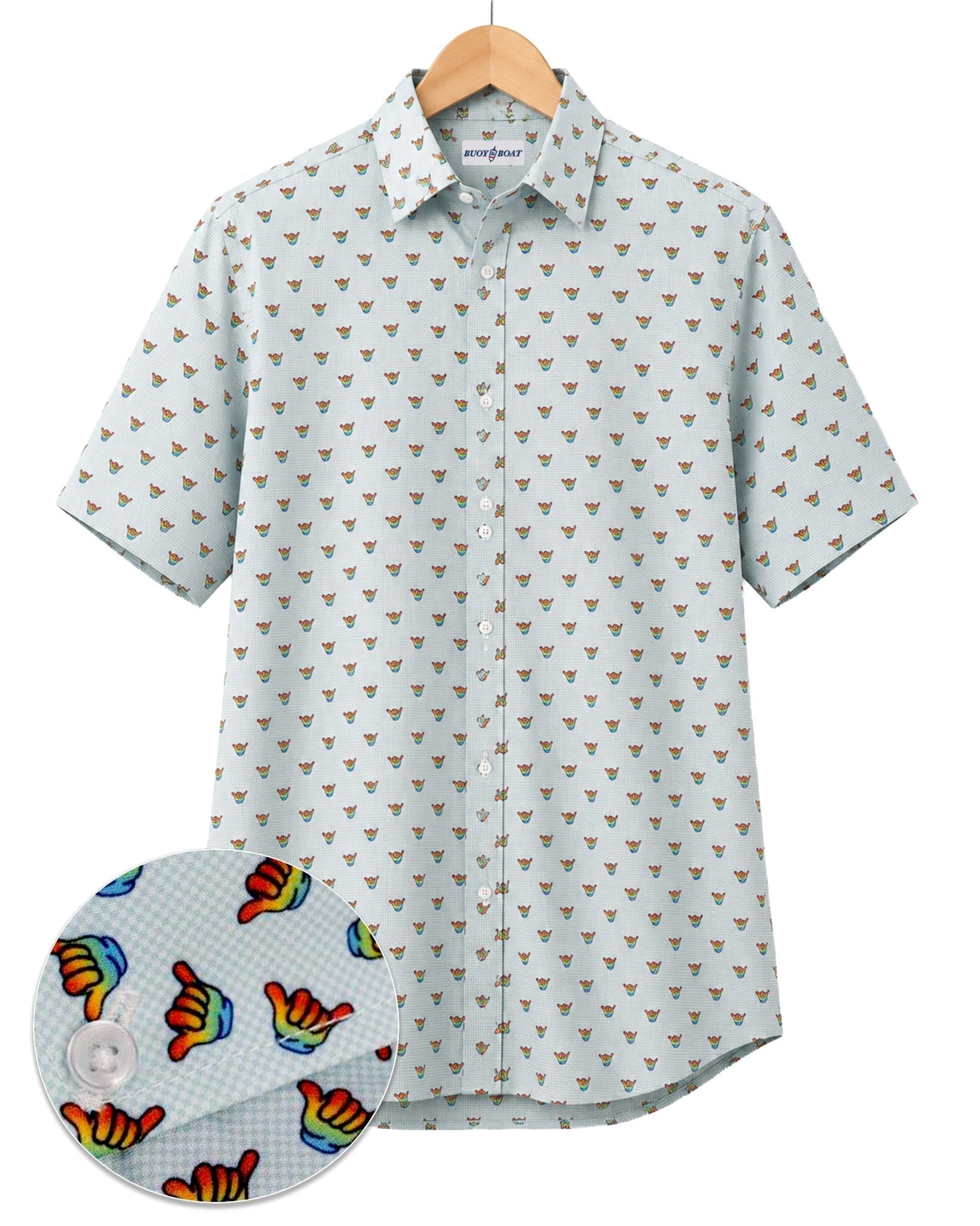 Hang Loose Woven Shirt - Aqua - Buoy & Boat - Short Sleeve Performance Button Down - Aqua