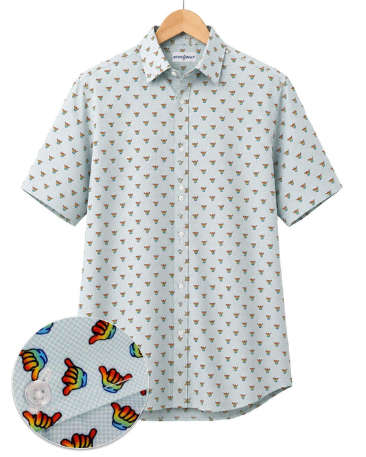 Hang Loose Woven Shirt - Aqua - Buoy & Boat - Short Sleeve Performance Button Down - Aqua