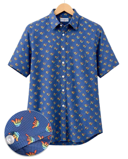 Hang Loose Woven Shirt - Navy - Buoy & Boat - Short Sleeve Performance Button Down - Navy