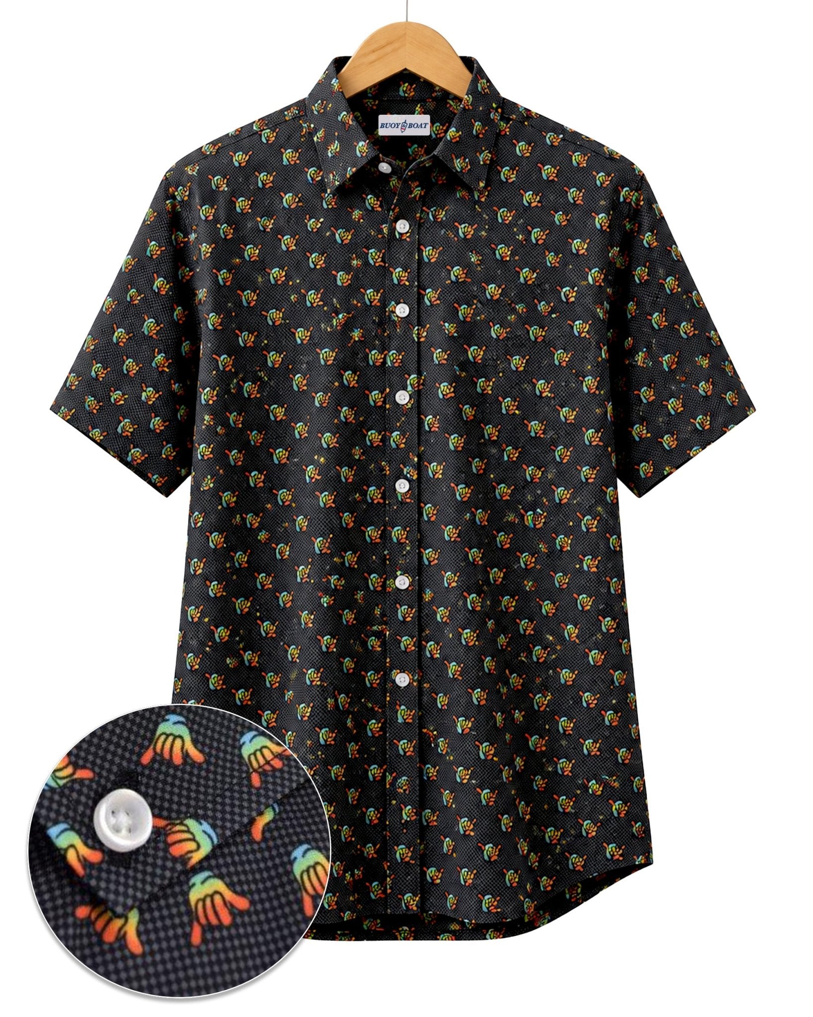 Hang Loose Woven Shirt - Black - Buoy & Boat - Short Sleeve Performance Button Down - Black