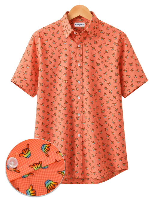 Hang Loose Woven Shirt - Coral - Buoy & Boat - Short Sleeve Performance Button Down - Coral