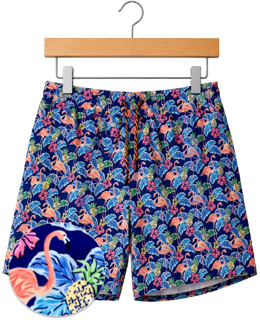 Flamingo Flower Swim Trunks - Buoy & Boat - Swim Trunks - Navy