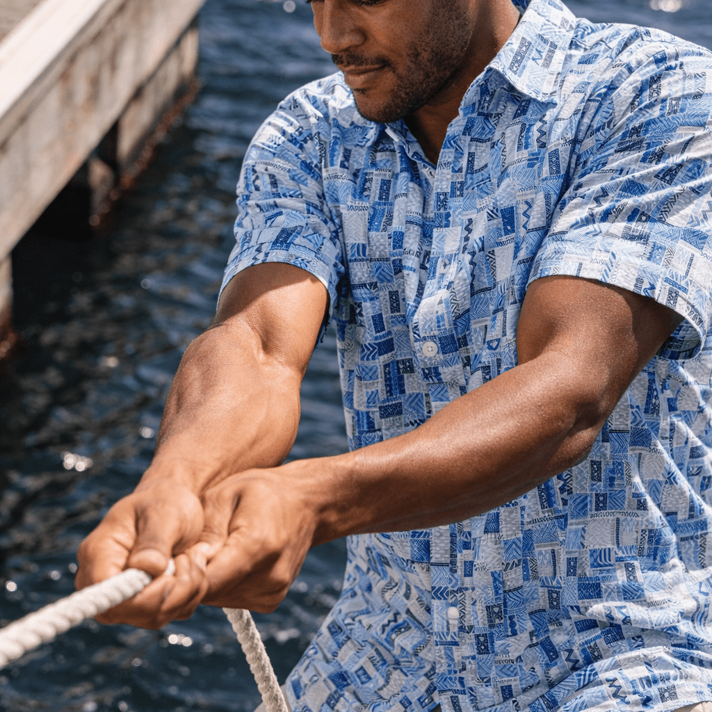 Bluestone Tiles Woven Shirt - Buoy & Boat - Short Sleeve Woven - Blue
