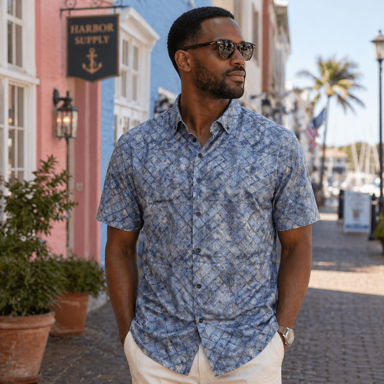 Oxford Diamonds Woven Shirt - Buoy & Boat - Short Sleeve Woven - indigo