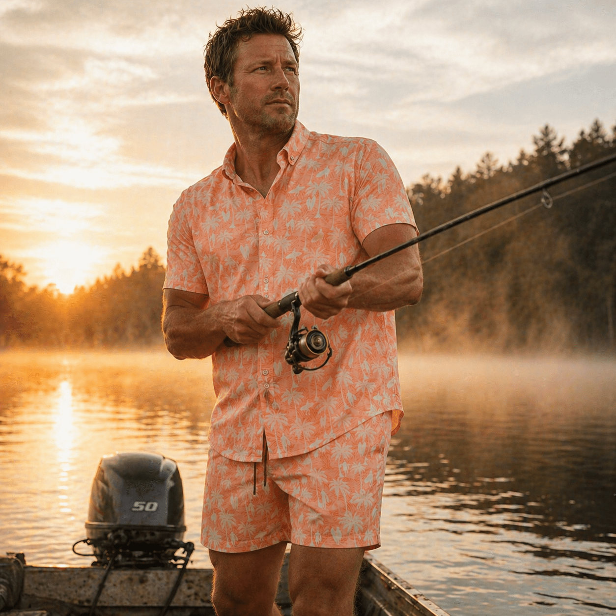 Surf Palm Woven Shirt - Buoy & Boat - Short Sleeve Woven - Peach
