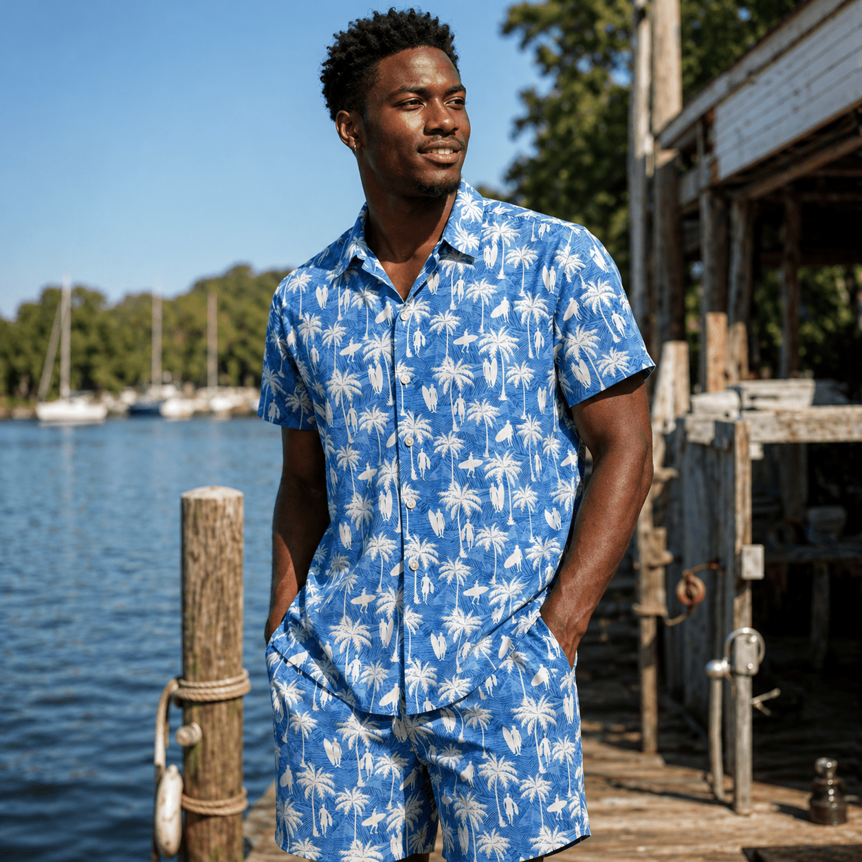 Surf Palm Swim Trunks - Buoy & Boat - Swim Trunks - Blue