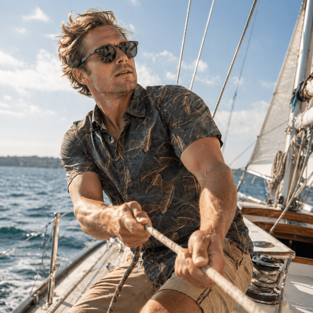 Deep Leaves Woven Shirt - Buoy & Boat - Short Sleeve Woven - Black