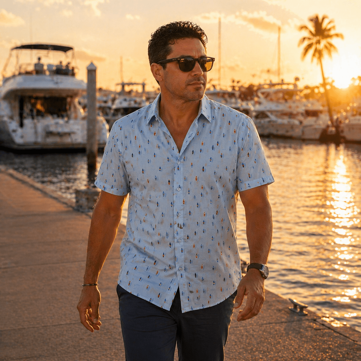 Surfboard Woven Shirt - Buoy & Boat - Short Sleeve Woven - Blue