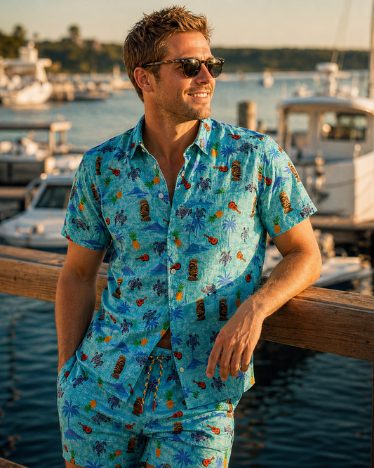 Isla Bonita Woven Shirt - Buoy & Boat - Short Sleeve Woven - Aqua