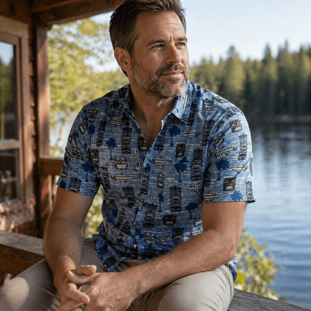 Tiki Totum Woven Shirt - Buoy & Boat - Short Sleeve Woven - blue