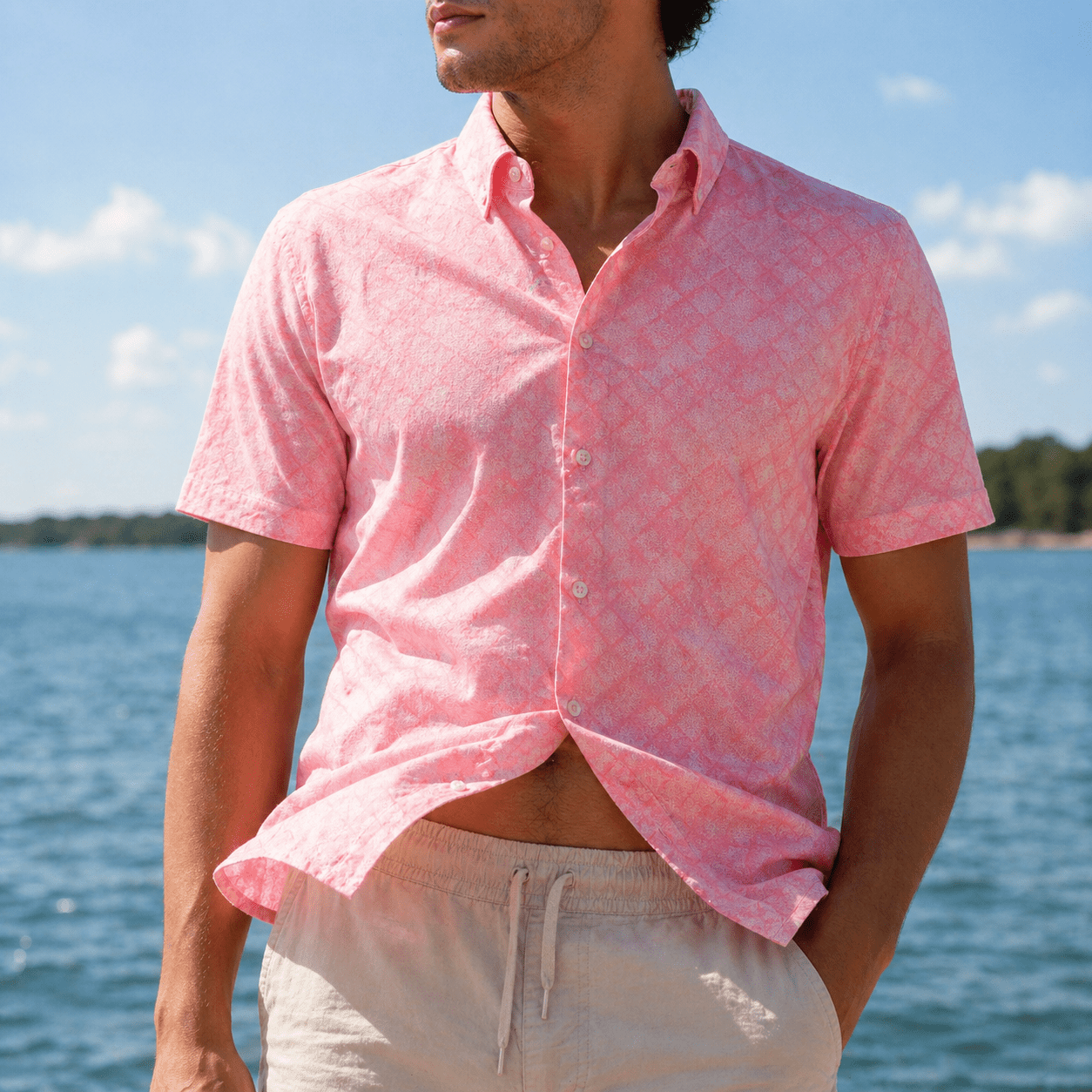 Oxford Diamonds Woven Shirt - Buoy & Boat - Short Sleeve Woven - Pink