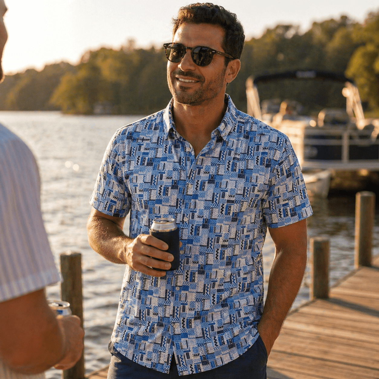 Bluestone Tiles Woven Shirt - Buoy & Boat - Short Sleeve Woven - Blue