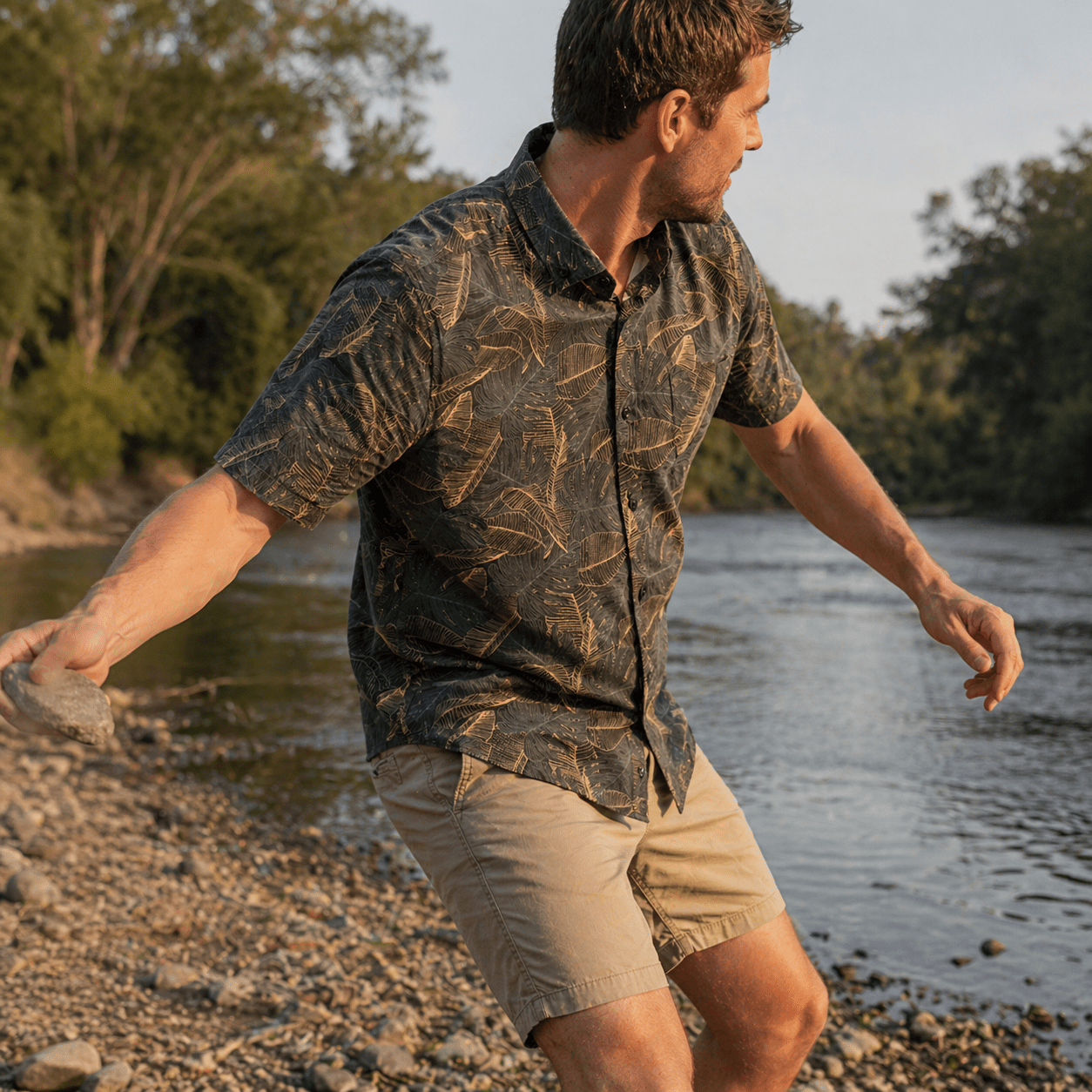 Deep Leaves Woven Shirt - Buoy & Boat - Short Sleeve Woven - Black