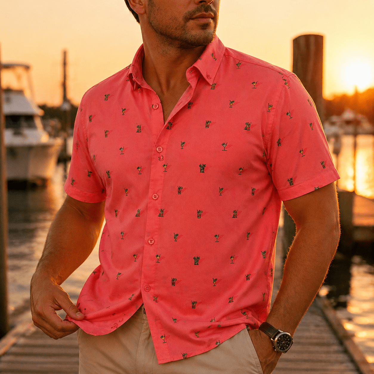 Cocktail Hour Woven Shirt - Buoy & Boat - Short Sleeve Woven - coral