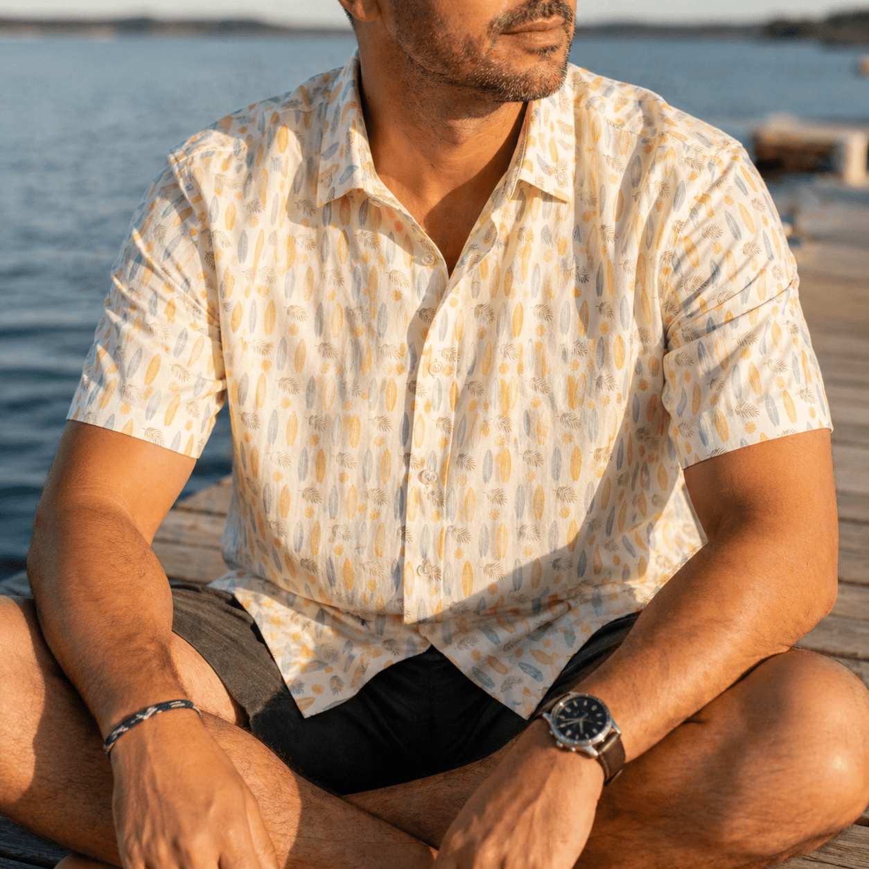 Surfboard Woven Shirt - Buoy & Boat - Short Sleeve Woven - White