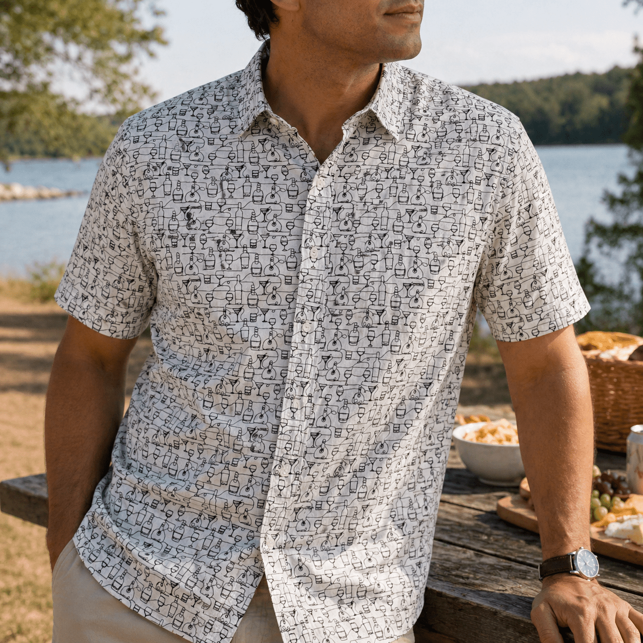 Liquor Bottles Woven Shirt - Buoy & Boat - Short Sleeve Woven - 