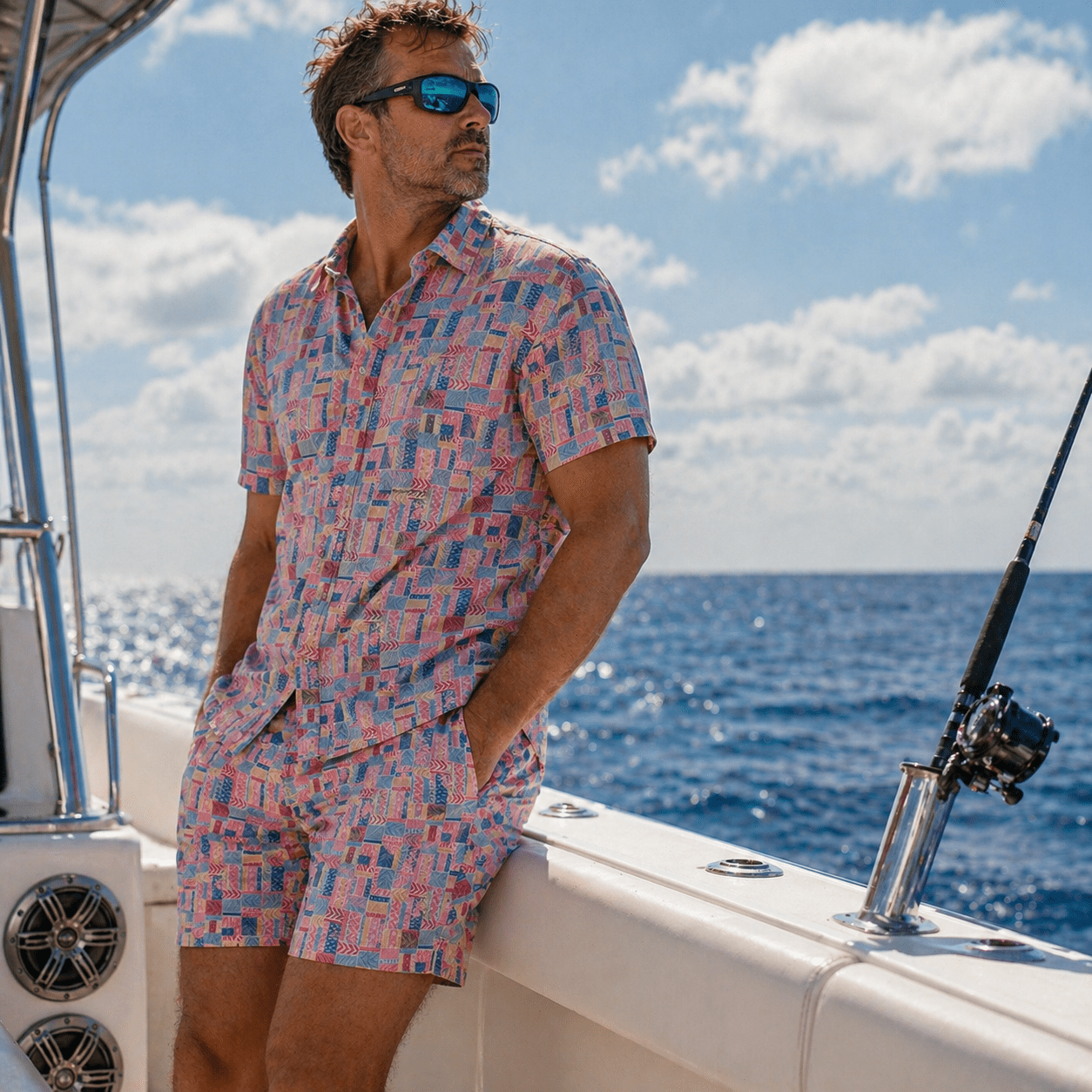 Bluestone Tiles Swim Trunks - Buoy & Boat - Swim Trunks - Pink