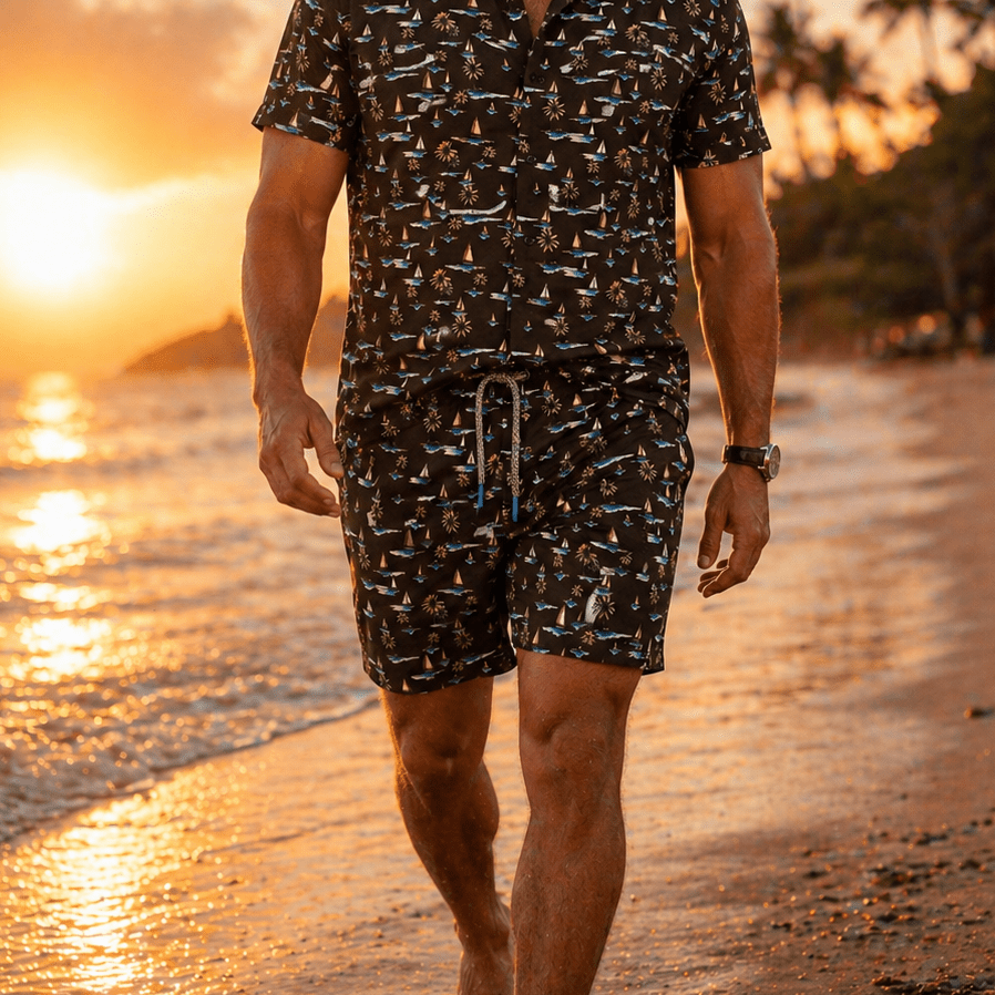 Sail Away Swim Trunks - Buoy & Boat - Swim Trunks - Black