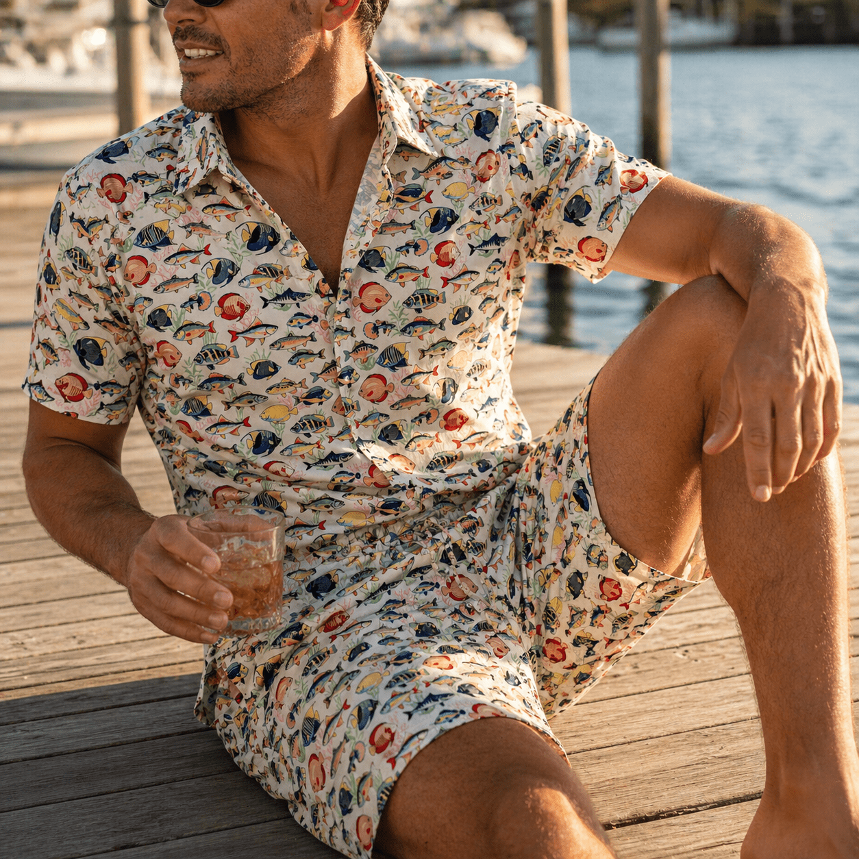Tropical Fish Swim Trunks - Buoy & Boat - Swim Trunks - White