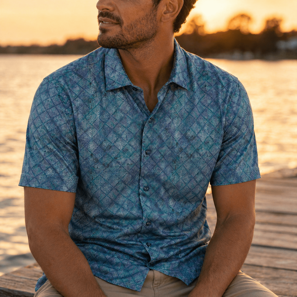 Oxford Diamonds Woven Shirt - Buoy & Boat - Short Sleeve Woven - teal