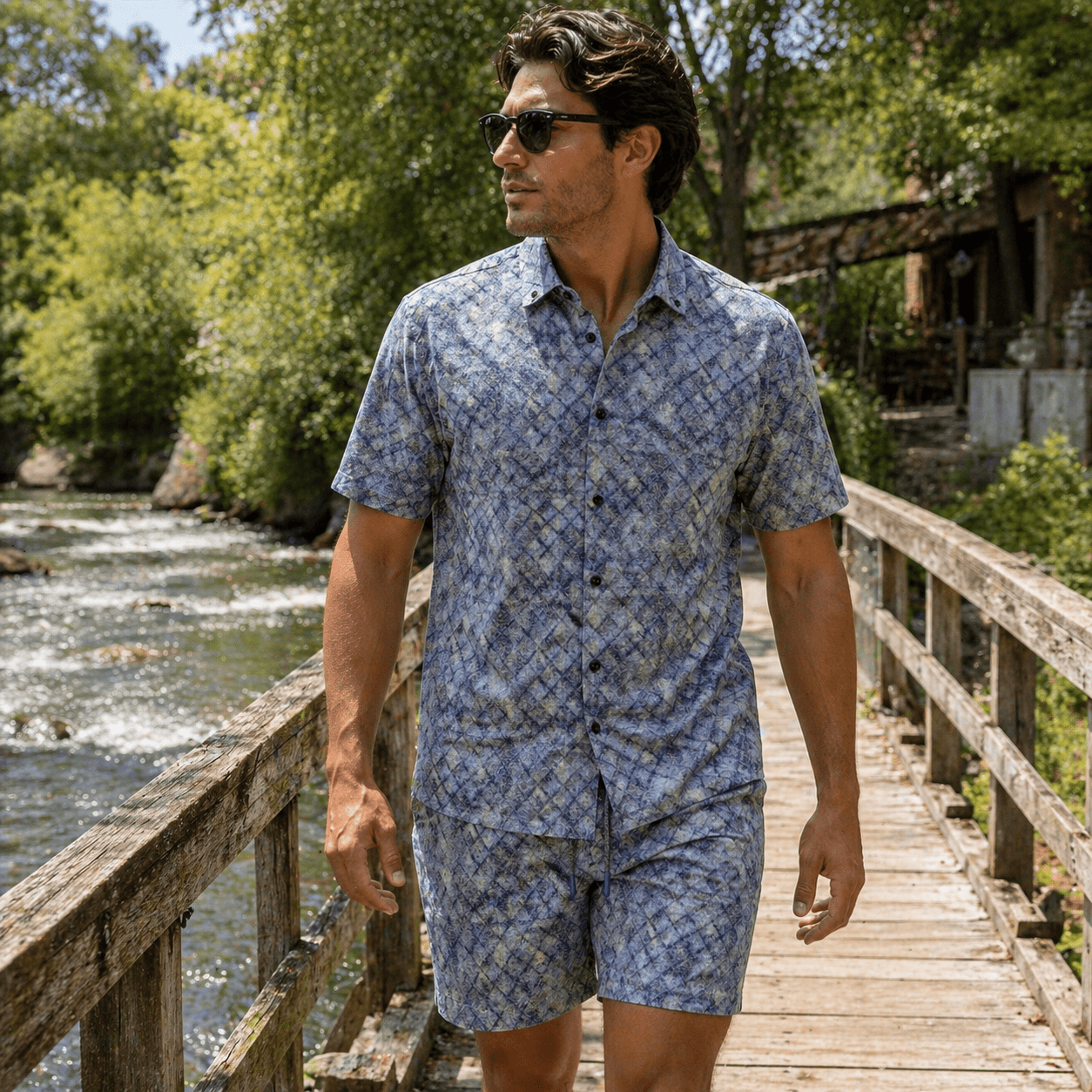 Oxford Diamonds Woven Shirt - Buoy & Boat - Short Sleeve Woven - indigo