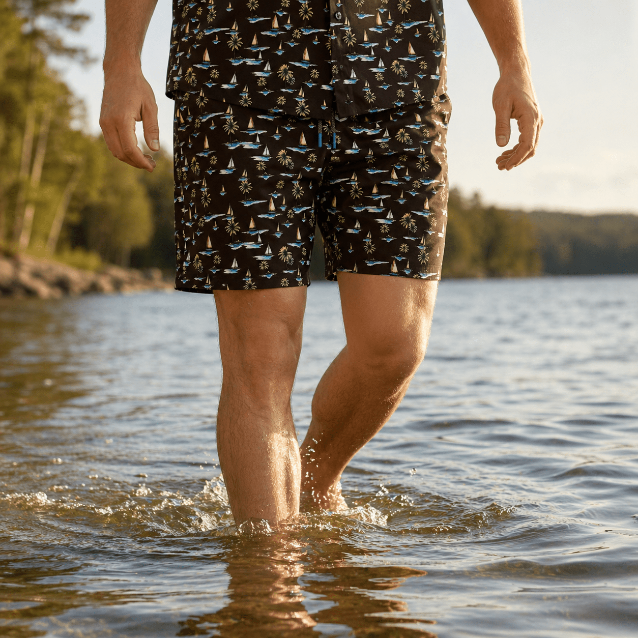 Sail Away Swim Trunks - Buoy & Boat - Swim Trunks - Black