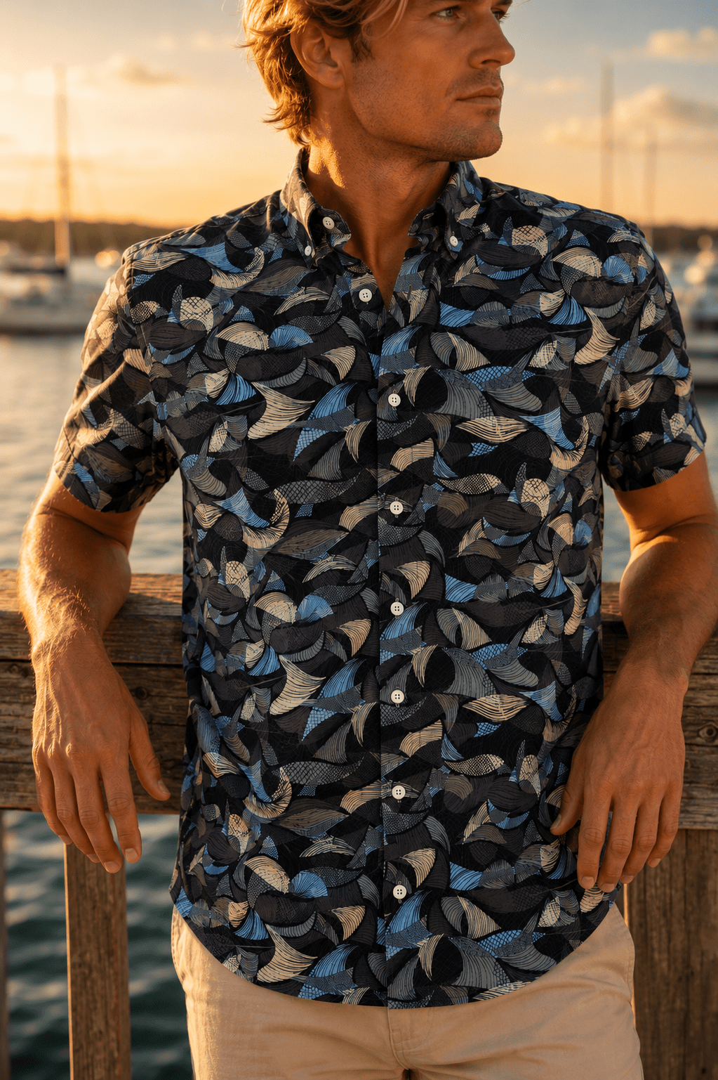 Leaves & Layers Woven Shirt – Black - Buoy & Boat - Short Sleeve Performance Button Down - Black