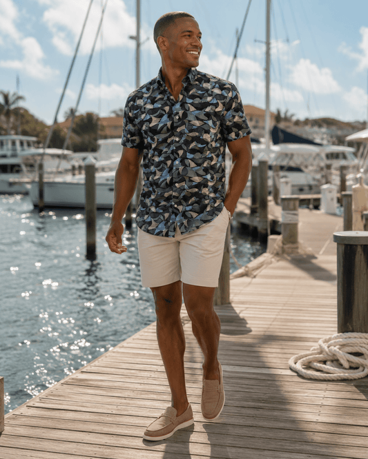 Leaves & Layers Woven Shirt – Black - Buoy & Boat - Short Sleeve Performance Button Down - Black