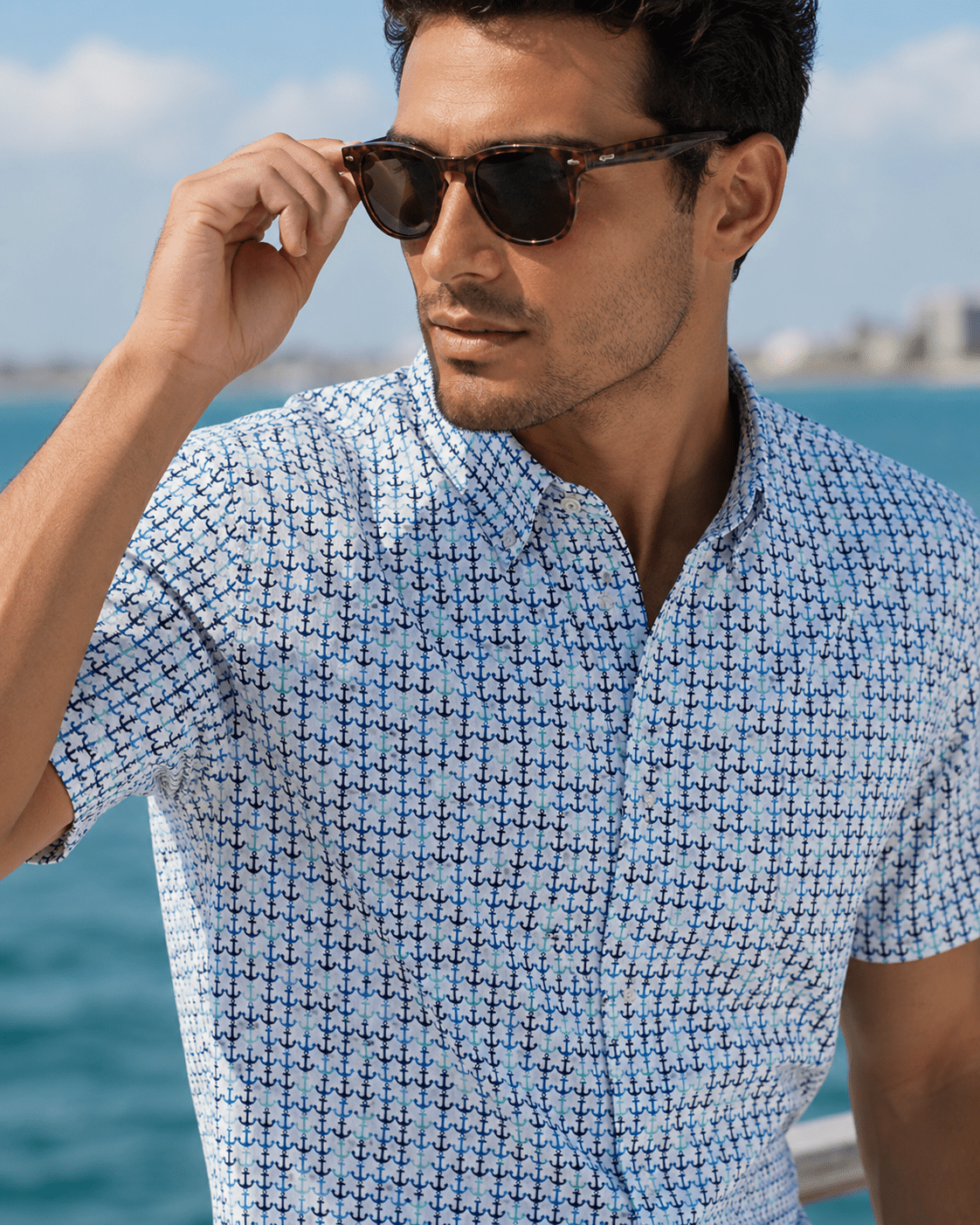 Anchors Away Woven Shirt - White - Buoy & Boat - Short Sleeve Performance Button Down - White