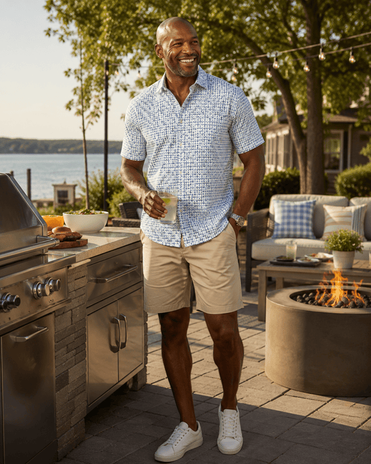 Anchors Away Woven Shirt - White - Buoy & Boat - Short Sleeve Performance Button Down - White