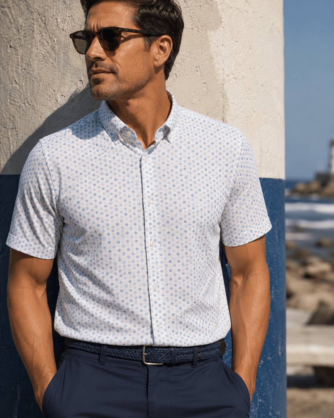 Whose At The Wheel Woven Shirt - White - Buoy & Boat - Short Sleeve Performance Button Down - White