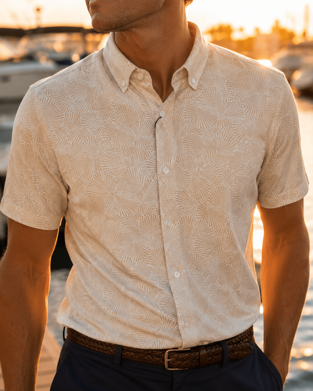 Shells and Shells Woven Shirt - Ivory - Buoy & Boat - Short Sleeve Performance Button Down - Beige