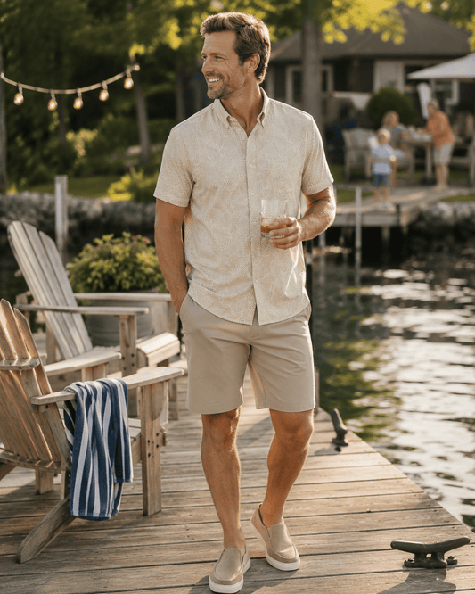 Shells and Shells Woven Shirt - Ivory - Buoy & Boat - Short Sleeve Performance Button Down - Beige