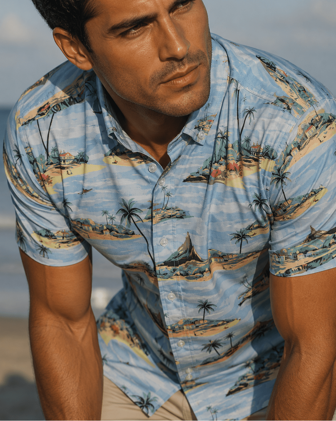 Paradise Woven Shirt - Blue - Buoy & Boat - Short Sleeve Performance Button Down - Blue