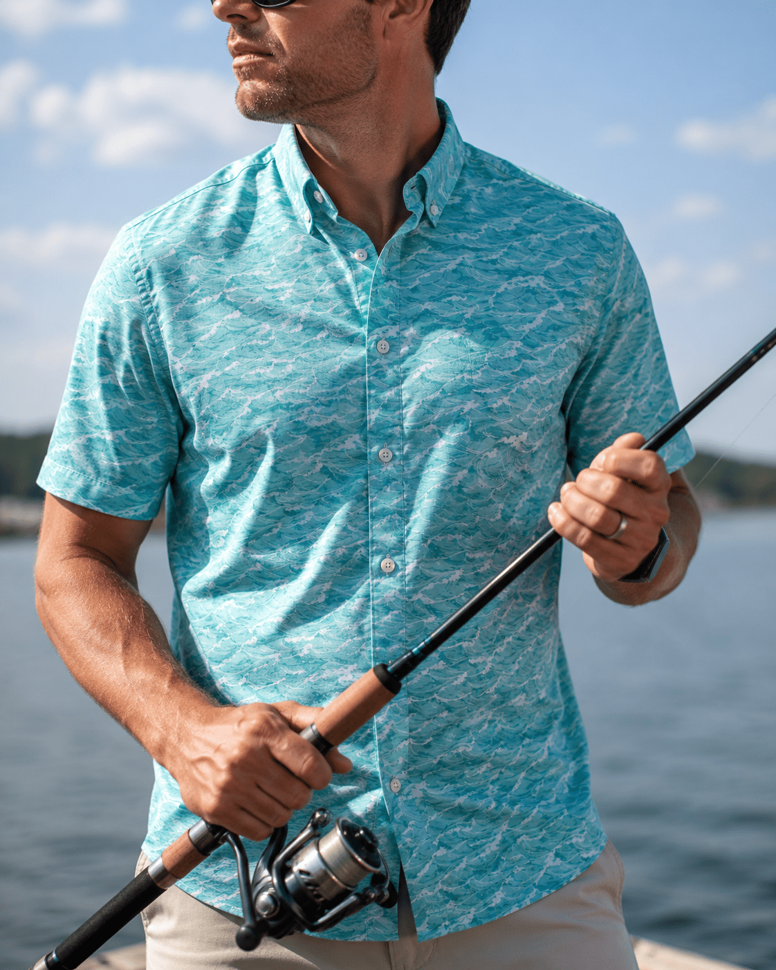 Tidal Woven Shirt - Jade - Buoy & Boat - Short Sleeve Performance Button Down - Aqua