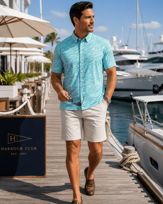 Tidal Woven Shirt - Jade - Buoy & Boat - Short Sleeve Performance Button Down - Aqua