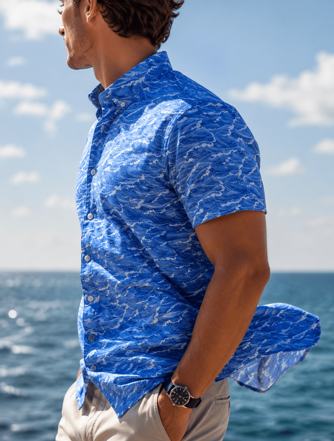 Tidal Woven Shirt - Blue - Buoy & Boat - Short Sleeve Performance Button Down - Blue