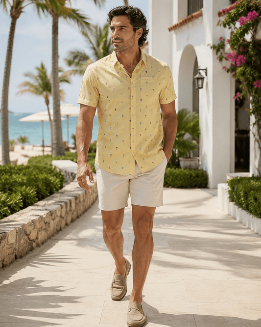 Tipple Oxford Woven Shirt - Yellow - Buoy & Boat - Short Sleeve Performance Button Down - Yellow