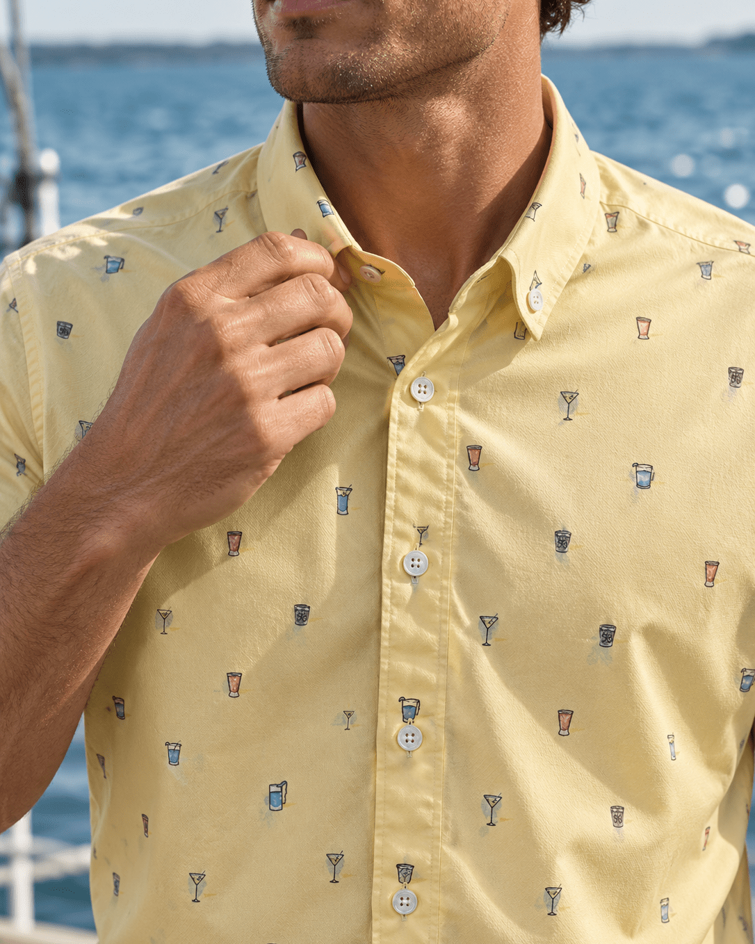 Tipple Oxford Woven Shirt - Yellow - Buoy & Boat - Short Sleeve Performance Button Down - Yellow