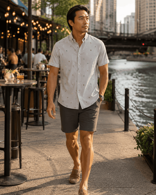 Tipple Oxford Woven Shirt - Silver - Buoy & Boat - Short Sleeve Performance Button Down - Silver