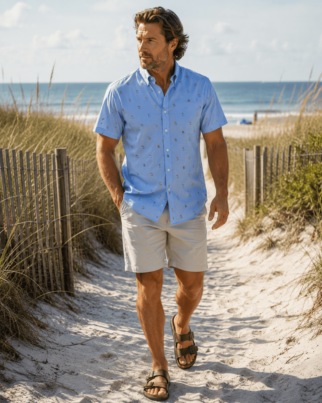 Tipple Oxford Woven Shirt - Blue - Buoy & Boat - Short Sleeve Performance Button Down - Blue
