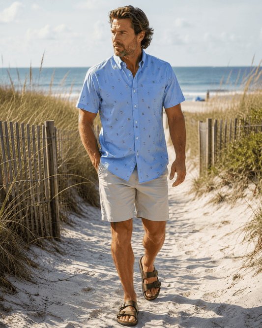 Tipple Oxford Woven Shirt - Blue - Buoy & Boat - Short Sleeve Performance Button Down - Blue