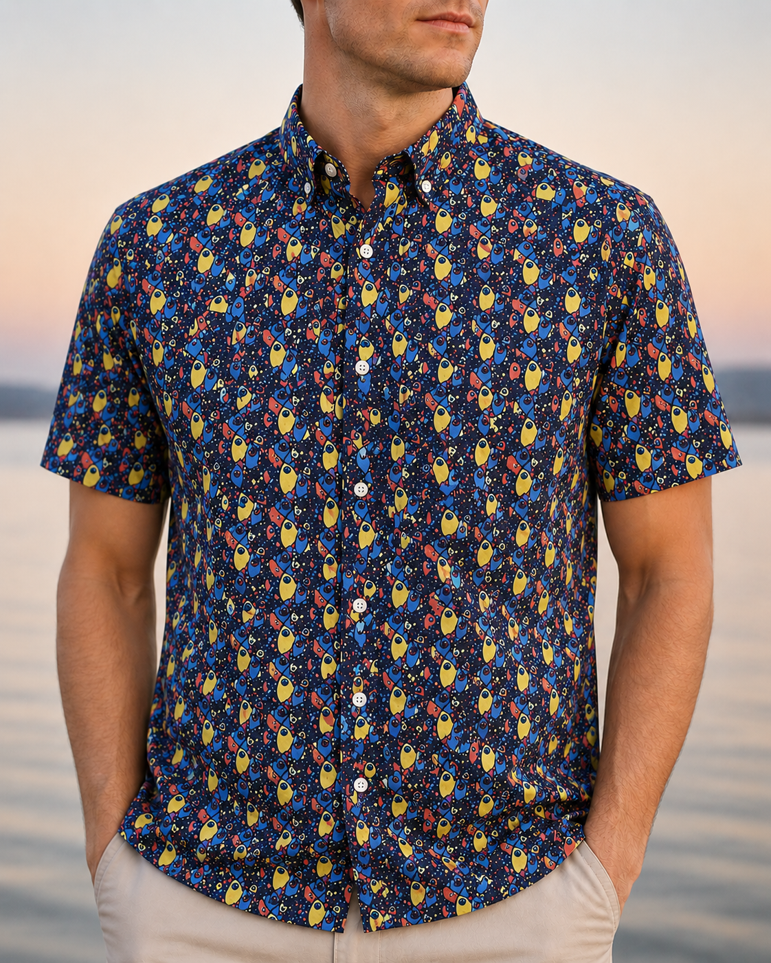 Abstract Fish Woven Shirt - Black - Buoy & Boat - Short Sleeve Performance Button Down - Black